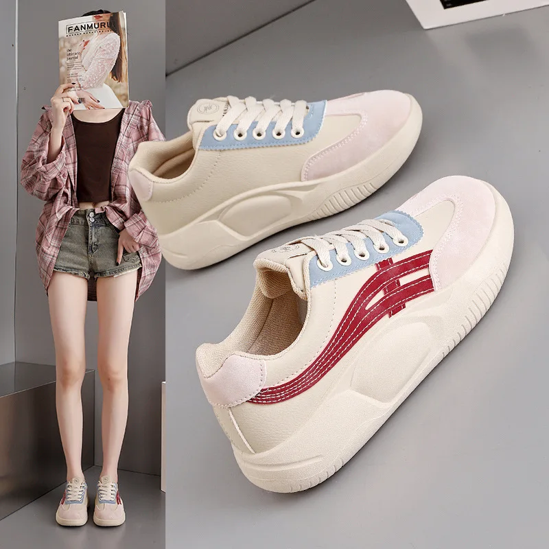 

Women Fashionable New Casual Breathable Thick Sole Height Increasing Sports Board Shoes Splicing Trend Korean Version