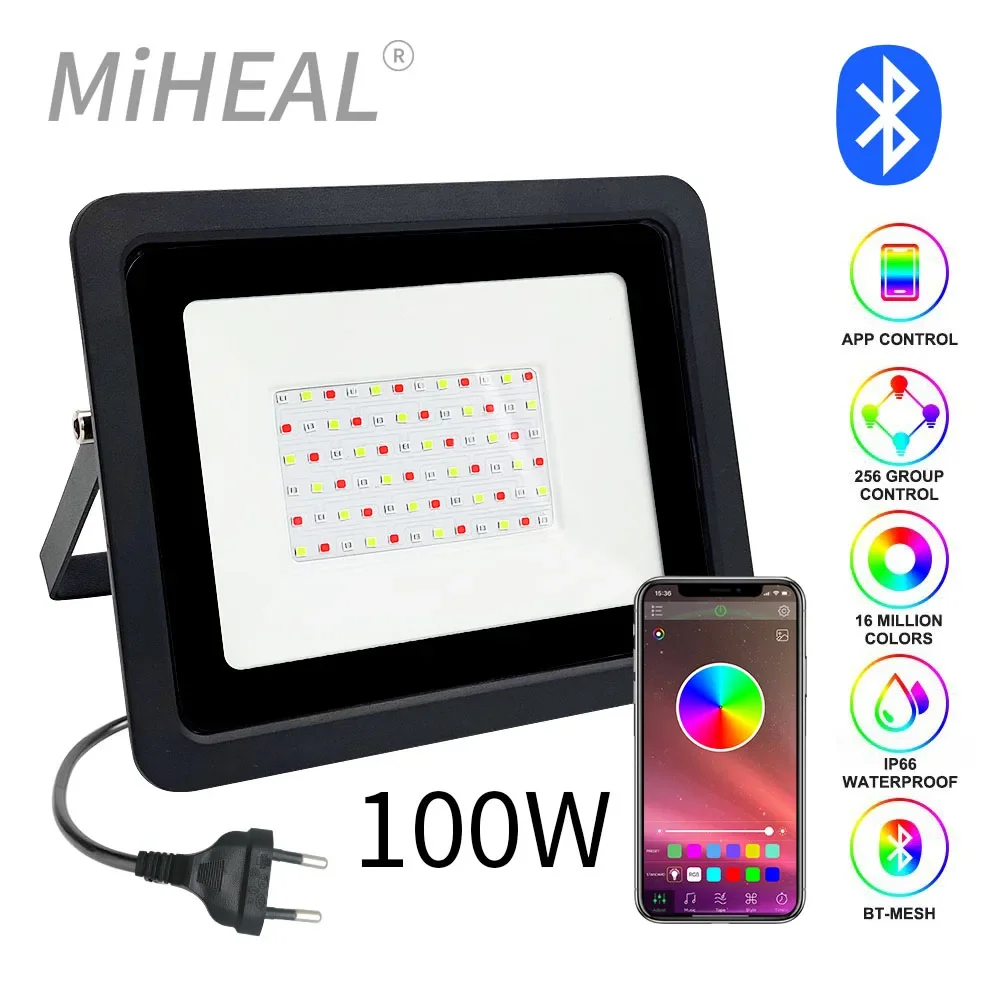 Led RGB Flood Light 50W 100W IP68 Outdoor Spotlight 220V RGB Reflector Projector Lamp With APP Remote Control LED APP Light RGB