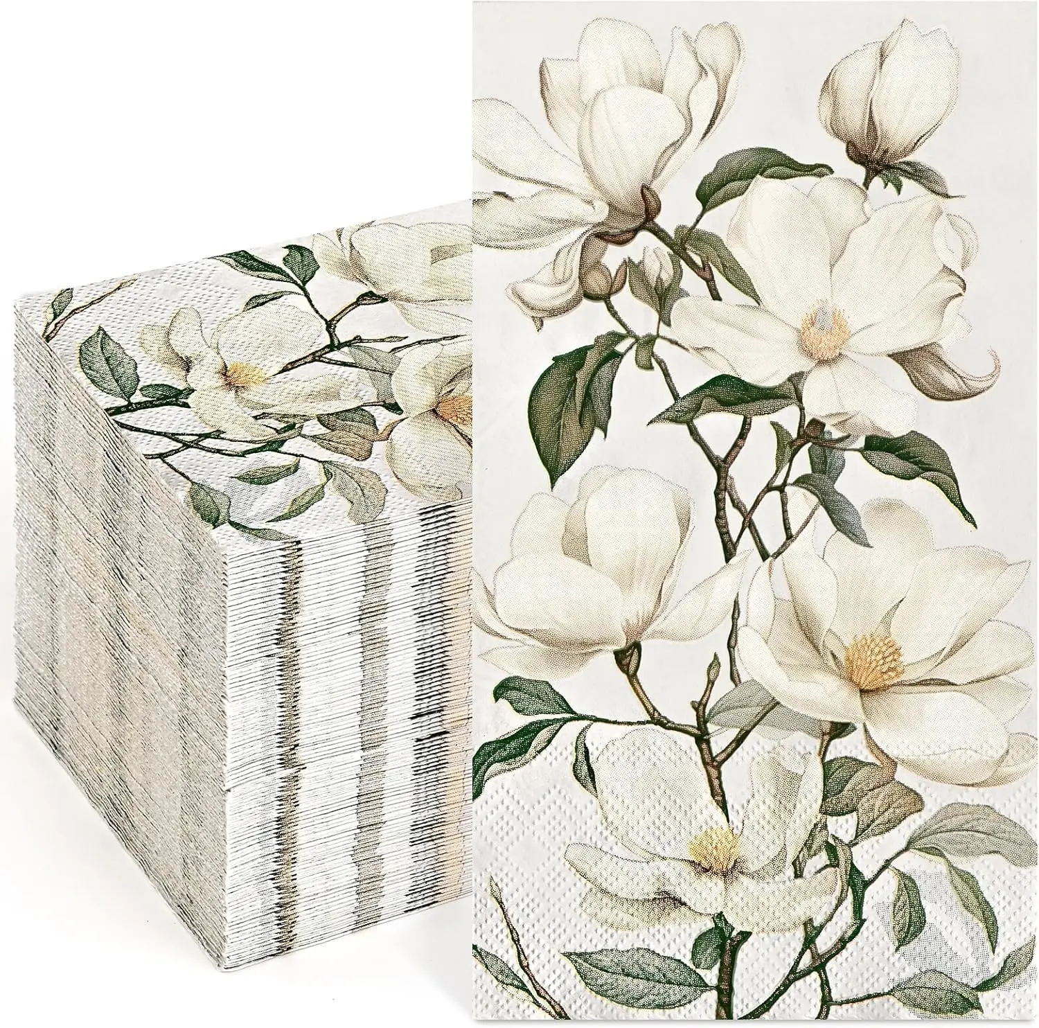 

100 шт. одноразовых салфеток с цветочным узором магнолии, 3-слойные, для ванной и вечеринок, винтажный дизайн