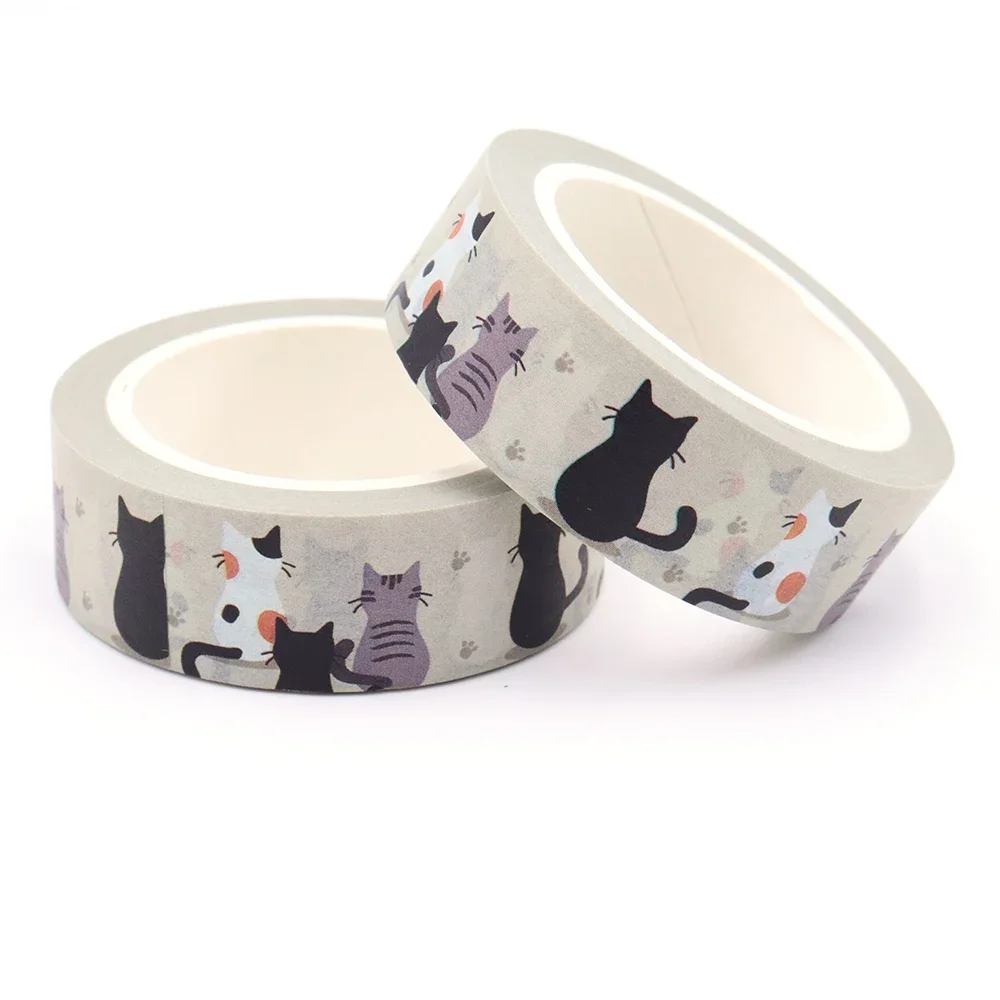 NEW 1PC 15mm x 10m Cute Black & White Cats Washi Tapes Adhesive Stationery for Craft Masking Washi Stickers Office supplies