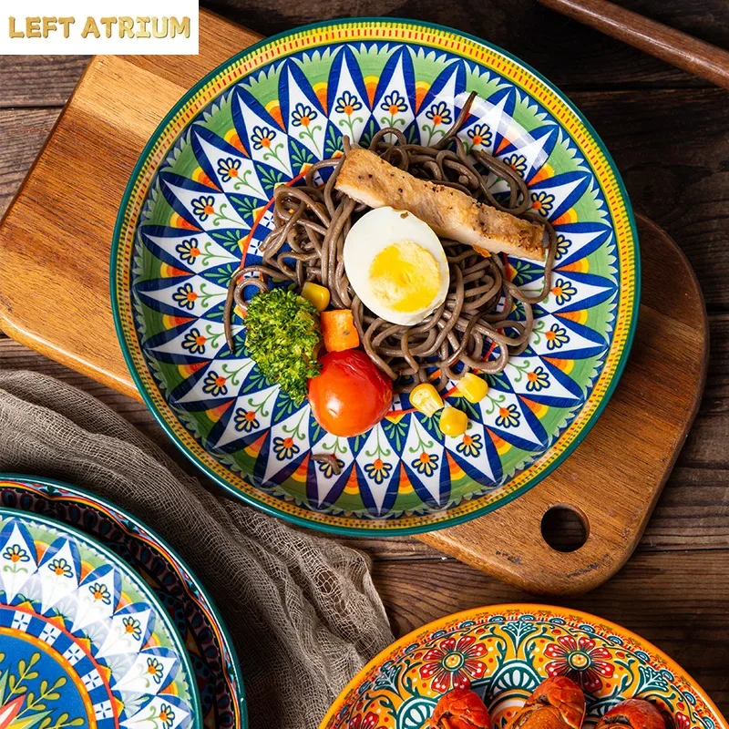 Nordic Bohemian Ceramic Vegetable Plate Ornaments Living Room Dining Table Breakfast Dumpling Plate Fruit Plate Home Decoration