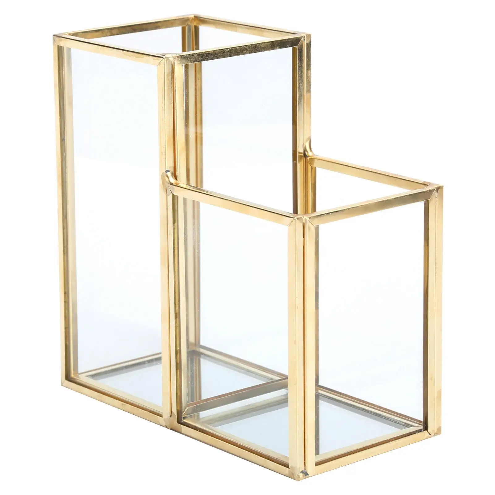 Golden Brass Bar Welding Glass Storage Container Bathroom Organizer Flower Room Box Paper Towel Holder