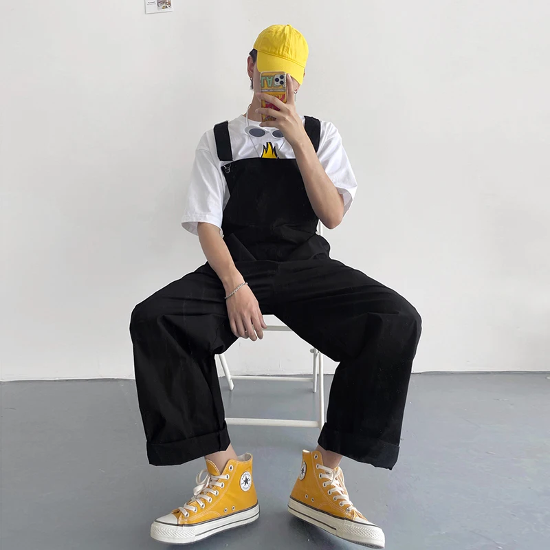 

Casual Men's Overalls Straight Leg Pants Korean Sle Faion Student Loose Wide Leg Long Trousers Workwear Overalls Set