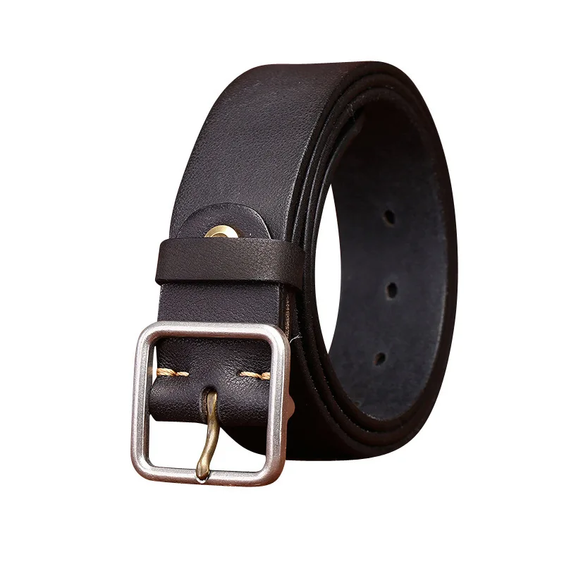 Men's genuine top-grain leather belt with new stainless steel buckle, retro, simple and versatile for jeans