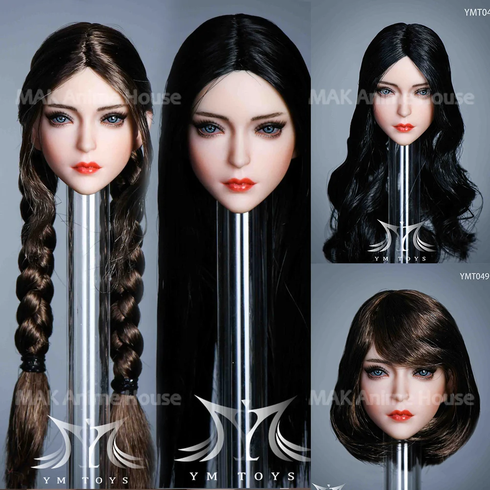 Na stanie YMTOYS YMT049 1/6 Głowa z makijażem dla dziewczyny, niebieskie oczy, pasuje do 12-calowej figurki akcji PHicen o opalenym brązie.