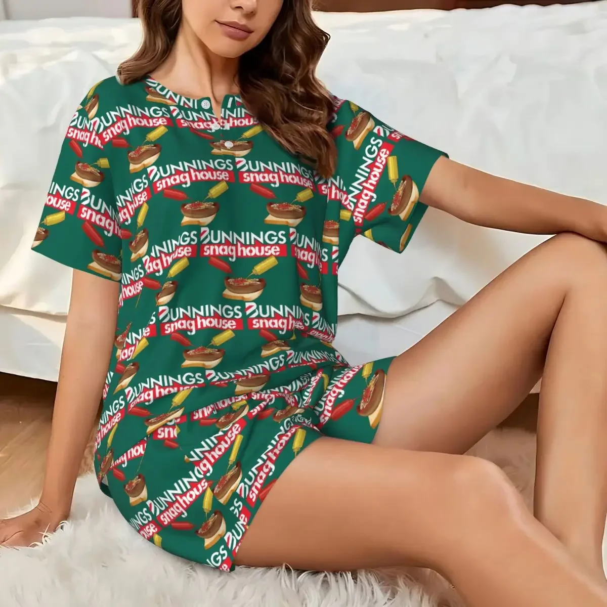 

Bunnings Snaghouse Round Neck Short Sleeve Nightgowns for Sleeping Sleepshirts Women Loose Pajama Set Short Pants