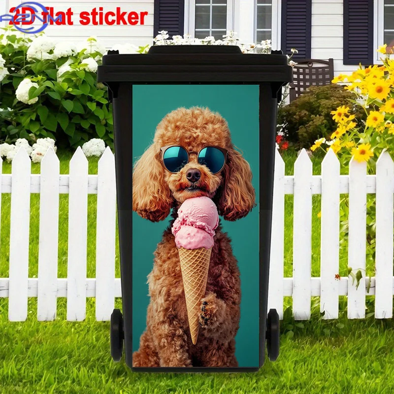 2D Flat 1pc Funny Poodle Trash Can Sticker Decoration, Summer Fun Stickers, Sunglasses Self-Adhesive Art Stickers, Ice Cream S