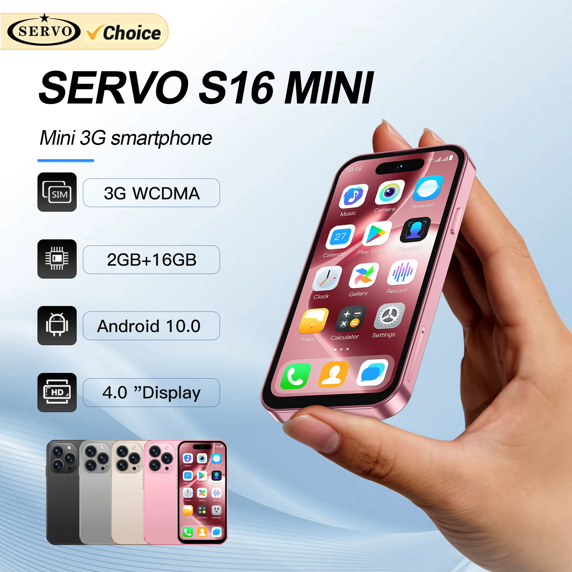 SERVO S16 미니 스마트폰 – 4.0인치 디스플레이, 안드로이드 10.0, WCDMA 지원, 듀얼 SIM, 2000mAh 배터리, 2GB RAM과 16GB 저장공간, 플레이 스토어 탑재 – 2025년 신제품