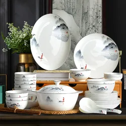 European Style Dinner Plates Set Porcelain Serving Ceramic Dinner Plates Set Breakfast Talerze Obiadowe Food Utensils