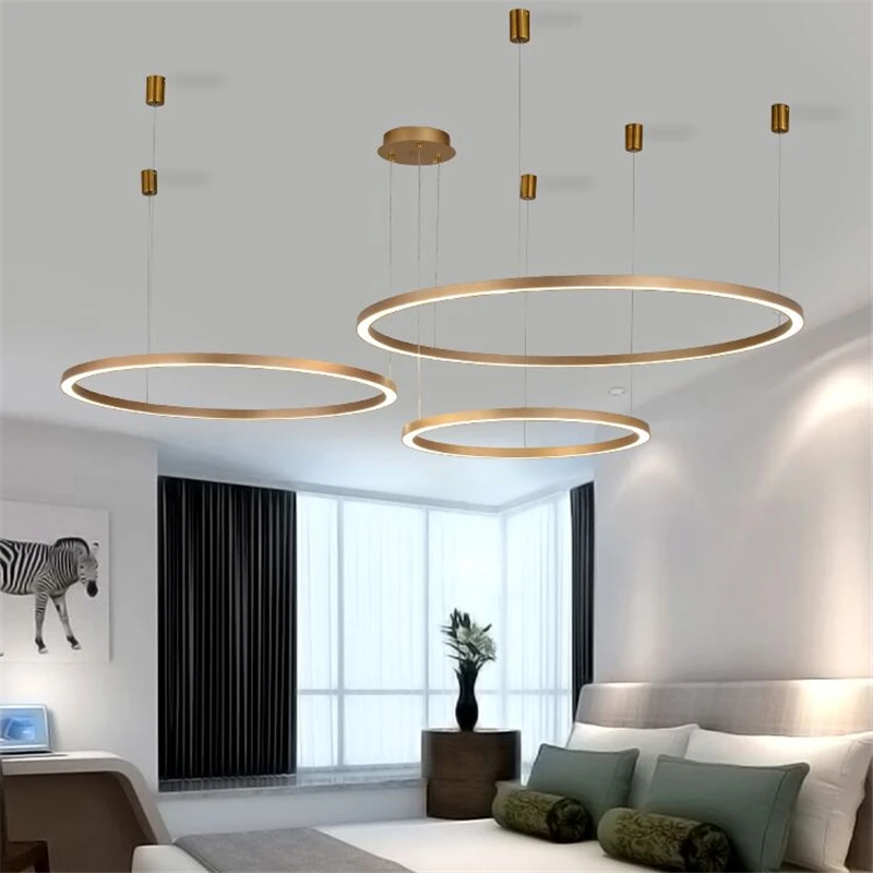 

Round Led Chandelier Gold Modern Chandelier Lighting Aluminum Lustre Hanging Lamp Luxury Home Deco Foyer Living Room Chandeliers