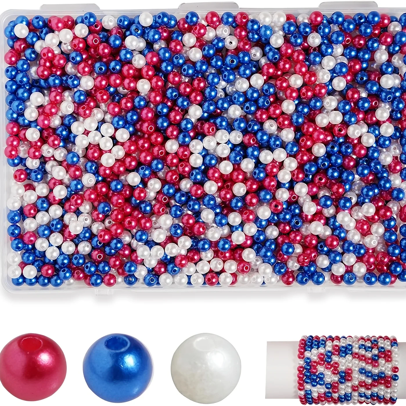 510 perles rouges, blanches et bleues, perles rondes indépendantes en acrylique de 6 mm, utilisées pour la fabrication de bracelets et de colliers DIY