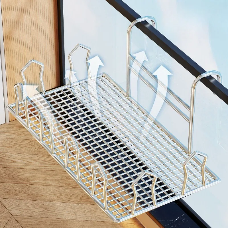 2pcs-Shoe Rack Balcony Hanging Stainless Steel Mesh Design With Ventilation Hooks For Outdoor Railing Window Sill Drying