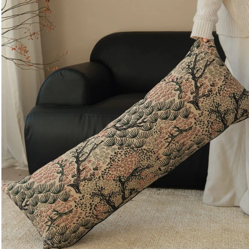 Retro Chinese Pillows Pine Tree Cushion 35x90 Long Bedding Decorative Pillow For Sofa Grid Pattern Fashion Home Decorations