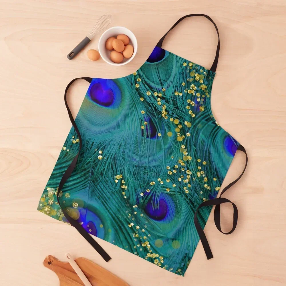 

Dreamy peacock feathers, teal and purple, glimmering gold Apron Customizable Woman Children'S Chef Uniform Women Apron