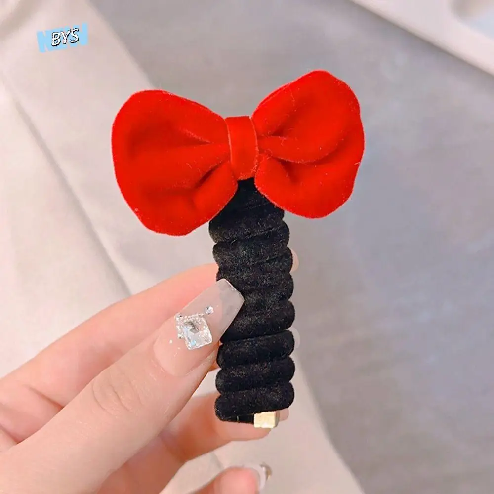 

Flower New Year Red Hair Rope Bow Hair Bands Telephone Cord Hair Ring Elastic Hair Accessories Telephone Line Hair Rope Girls