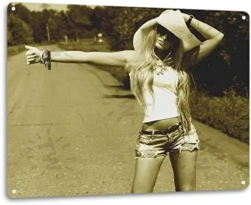 Сцепка поход пинап девушка сексуальная Cowgirl Barn Farm Man пещера Настенный декор металлический жестяной знак 8x12 дюймов