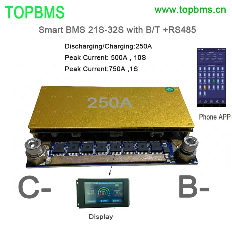 TOPBMS 21S-32S BMS 22S 26S 27S 28S 30S 32S 200A 250A Bluetooth RS485 Modbus Lithium LifePo4 LTO TBattery