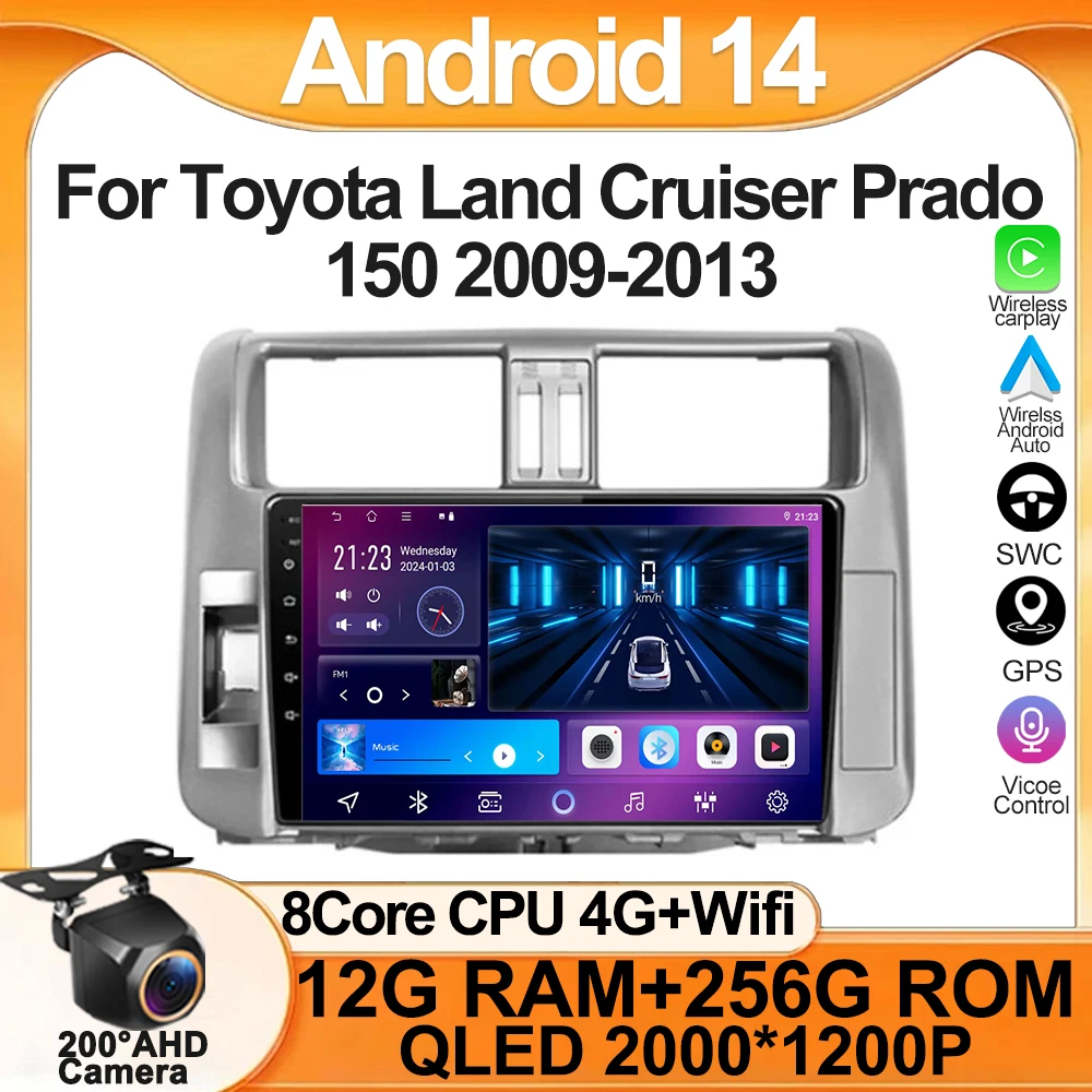 For Toyota Land Cruiser Prado 150 2009-2013 Car Radio Player Car Carplay Screen Autoradio Mirror Link Car Intelligent Systems 