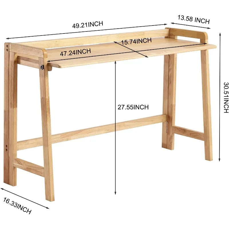 home.Solid Wood Folding Desk Mid Century Modern Desk,Wooden Study Office Desk Table for Small Spaces, Natural Color