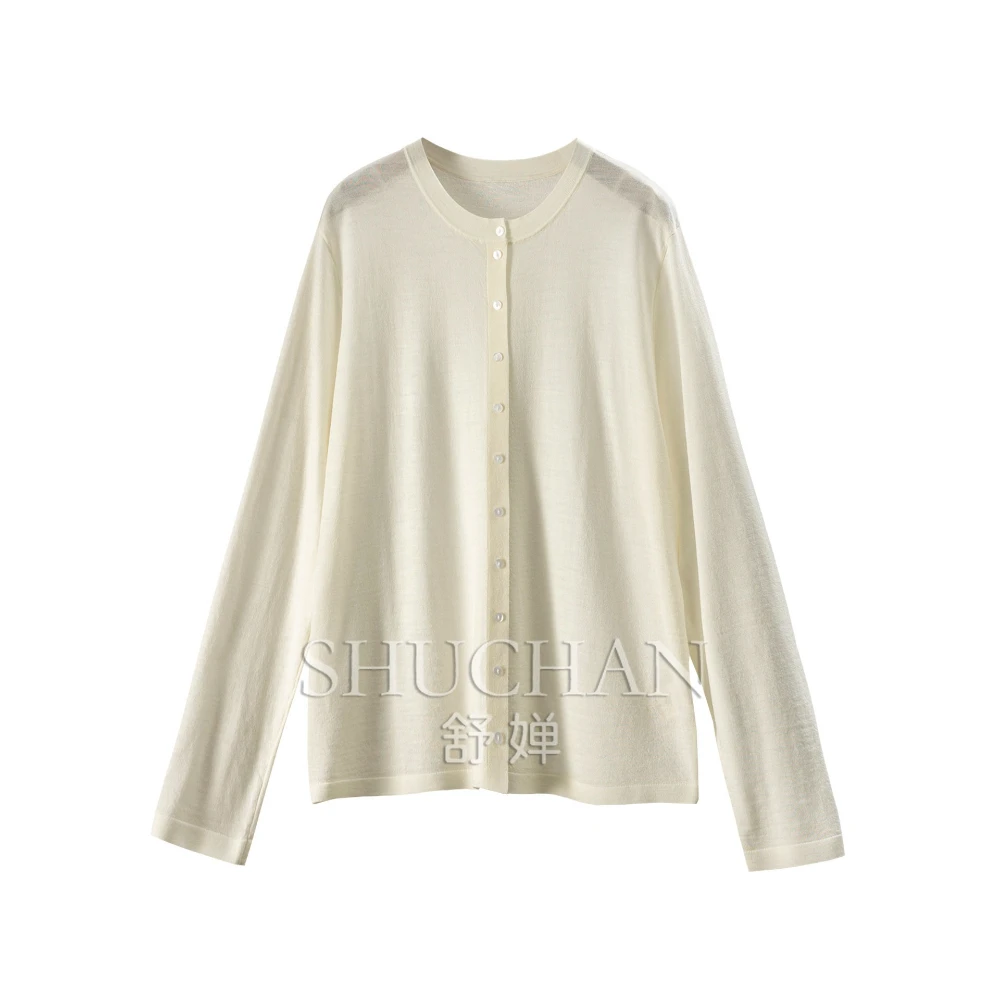 Simple Wear Three Seasons 80 Worsted Merino Wool Knitted Cardigan Women's 120g 60G4 Sweaters for Women