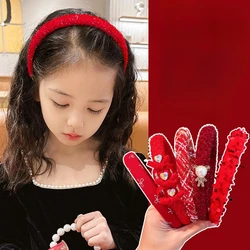 2024 New Children Red Colors Bowknot Ornament Headband Headwears Girls Fashion Acrylic Hair Hoop Headbands Kids Hair Accessories