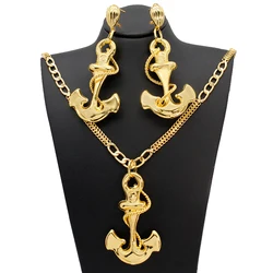 Jewelry Sets Fashion Anchor Earrings Pendant Necklace Set Brazilian African Gold Color Copper Nigeria Lady Jewellery For Party