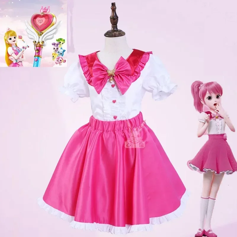 2022 New 매우 귀엽다 Anime Cosplay Costumes for Girls HEART'S PING Princess Dress Summer Clothes 캐치! 티니핑 Kids Birthday Christmas Gift