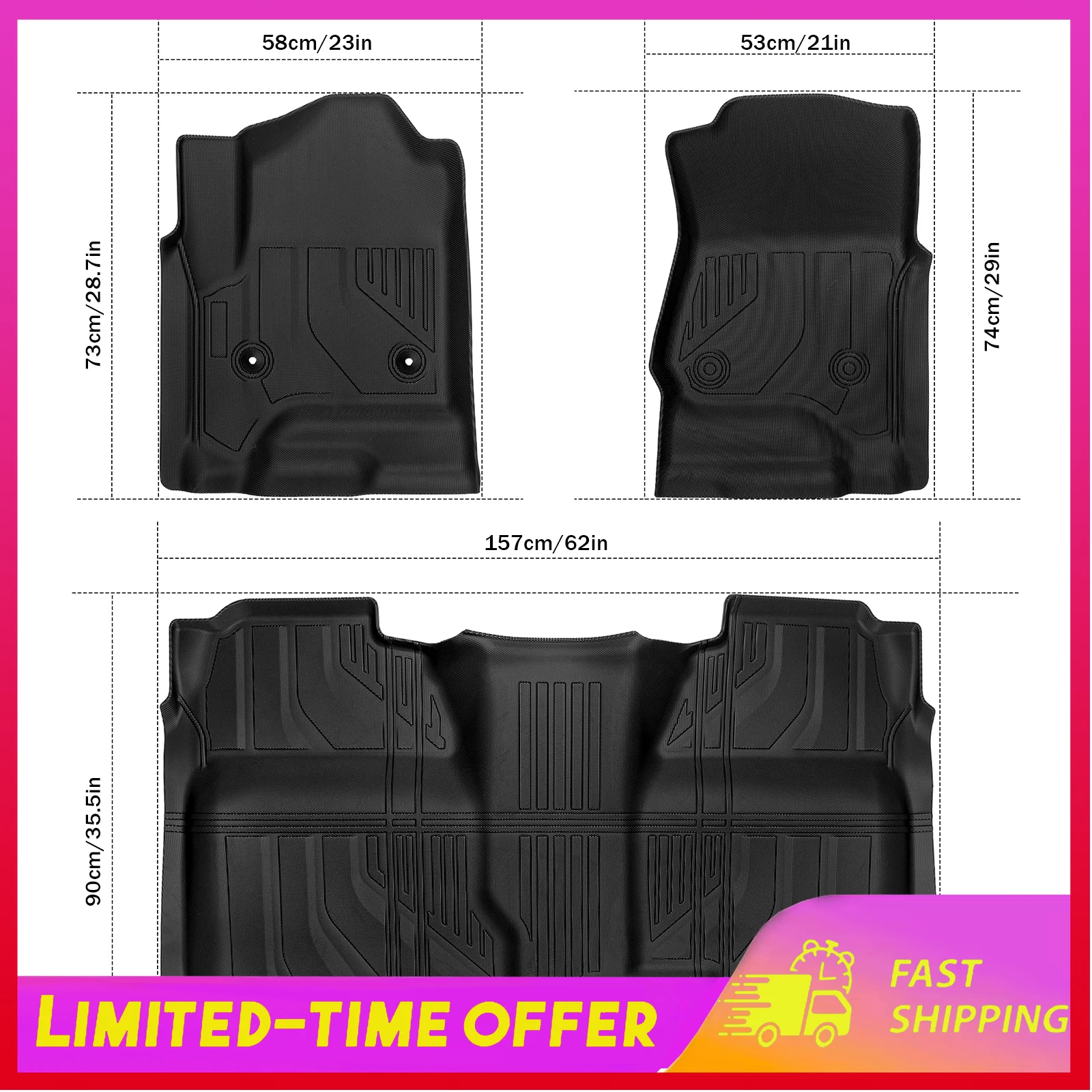

3Pcs Set Car Floor Mats Compatible for Silverado 1500 2014-2019 All-Weather Automotive Floor Mats Waterproof Accessories