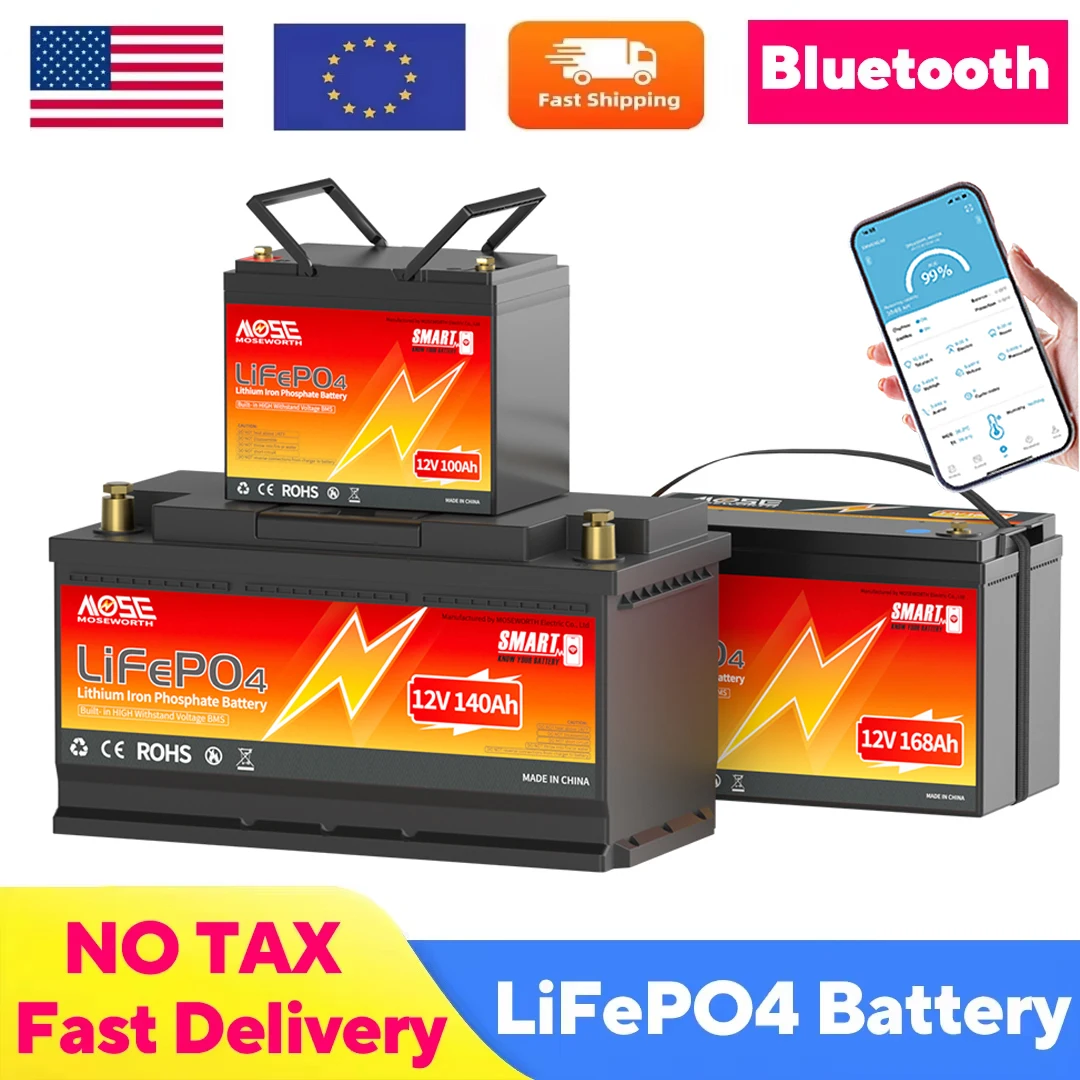 

12V LiFePO4 Battery 140Ah 168Ah 24V 100Ah with Bluetooth BMS 10000 Cycles Rechargeable Batteries For RV Solar Trolling Motor