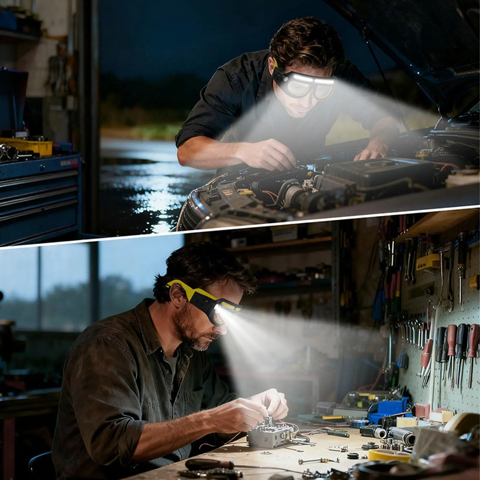 Headlight Glasses 5-Modes Rechargeable Waterproof Eyewear Glasses Lamp Motion Sensor & Touch Control For Running Fishing Cycling