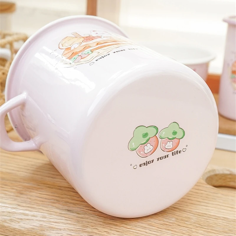 Pink Enamel Soup Pot Cute Rabbit 2.2L High Boiled Pasta Cooking Pot With Lid Stew Pot Home Kitchen Cookware Storage Bucket