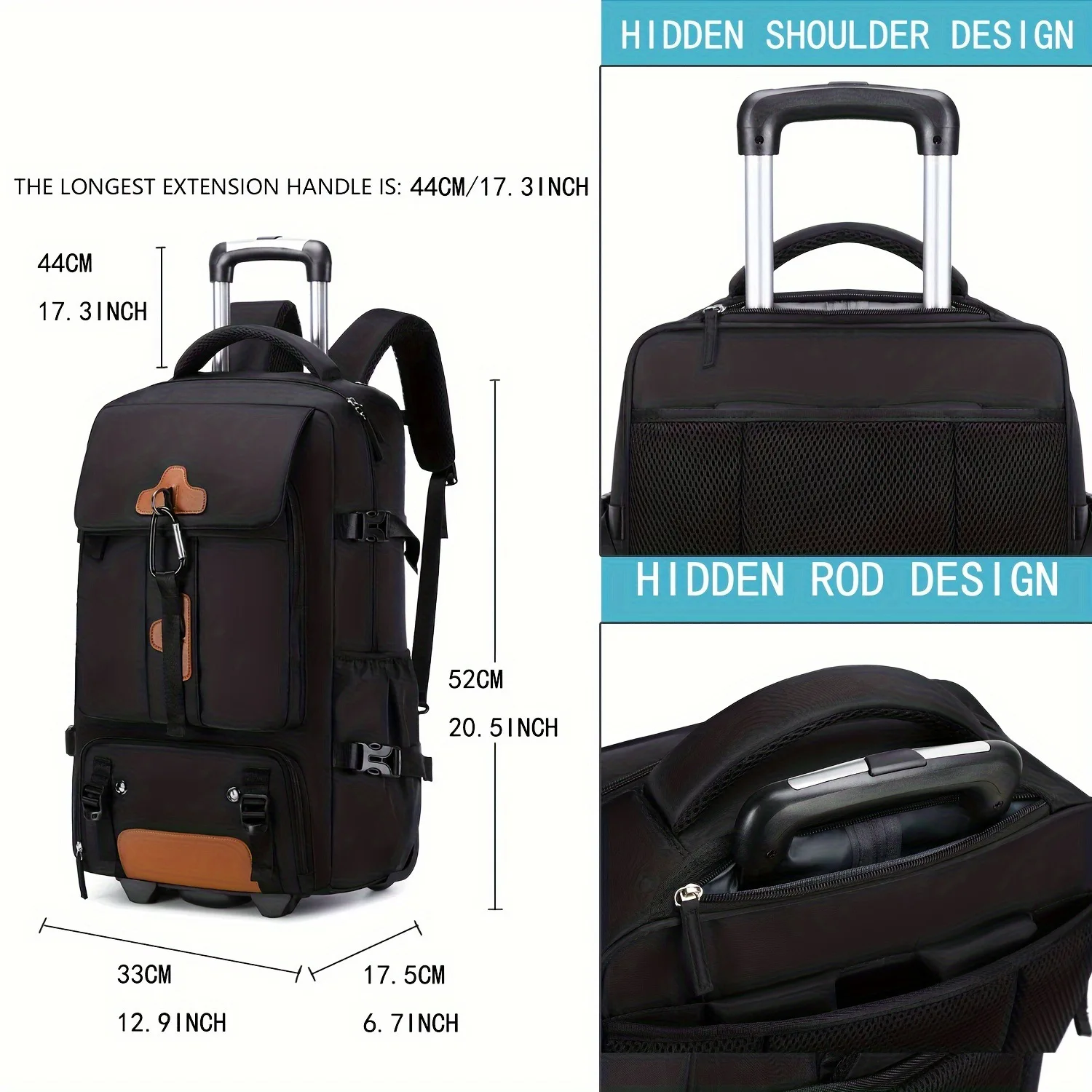 Rolling Backpack Large Capacity Travel Backpack with Wheels Carry On Luggage Backpack for Men Outdoor Trolley Travel Backpack view 3