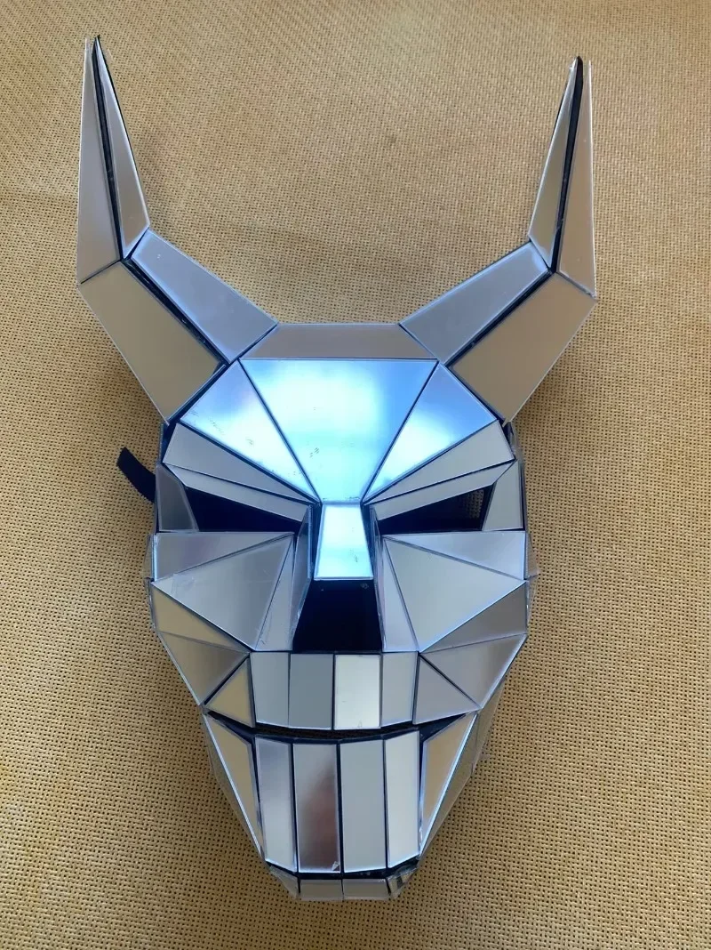 Cosplay Mask Helmet Acrylic Masque Mask Glitter Halloween Headband Stage Performance Disco Glitter Horned Demon Props Animal