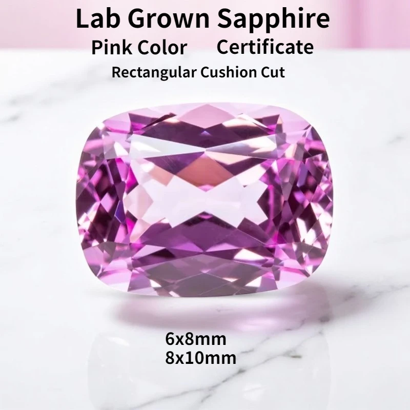 

Pink Color Lab Grown Sapphire Rectangular Cushion Cut VVS1 DIY Charms Ring Necklace Earrings Main Materials Certificate