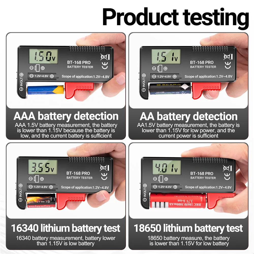 BT-168 Pro LED Digital Display Battery Tester Battery Checker Can Measure 18650 Batteries 9V 3.7V 1.5V Cell Batteries Tester