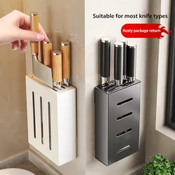Wall-mounted Kitchen Knives Storage Rack Household Punch-free Hollow Drainer Knife Holder Tableware Organizer Kitchen Organizer