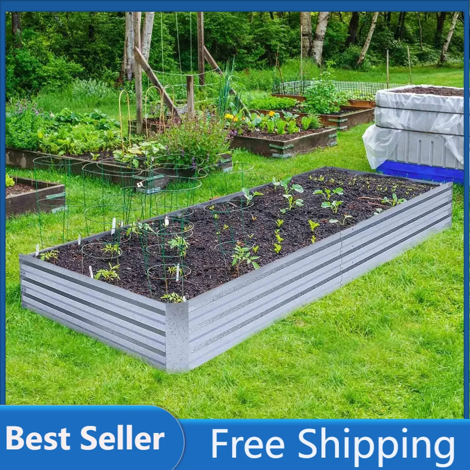 FOYUEE Galvanized Raised Garden Beds for Vegetables Large Metal Planter Box Steel Kit Flower Herb, 8x4x1ft