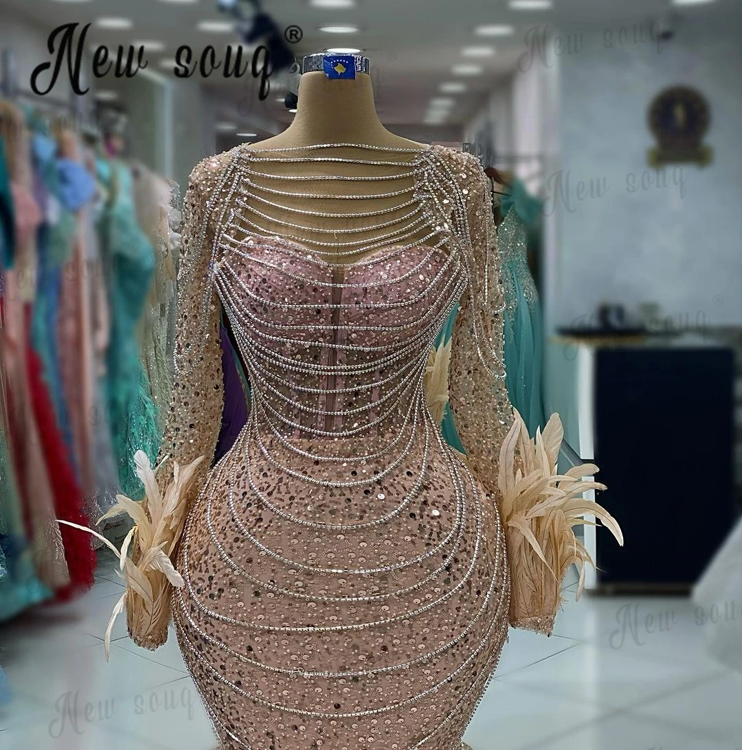 Vestido de festa rosa personalizado para mulheres, Chains Sequins, vestidos de noite sereia, vestidos de jantar árabes, Maxi Robe para casamento, tamanho grande