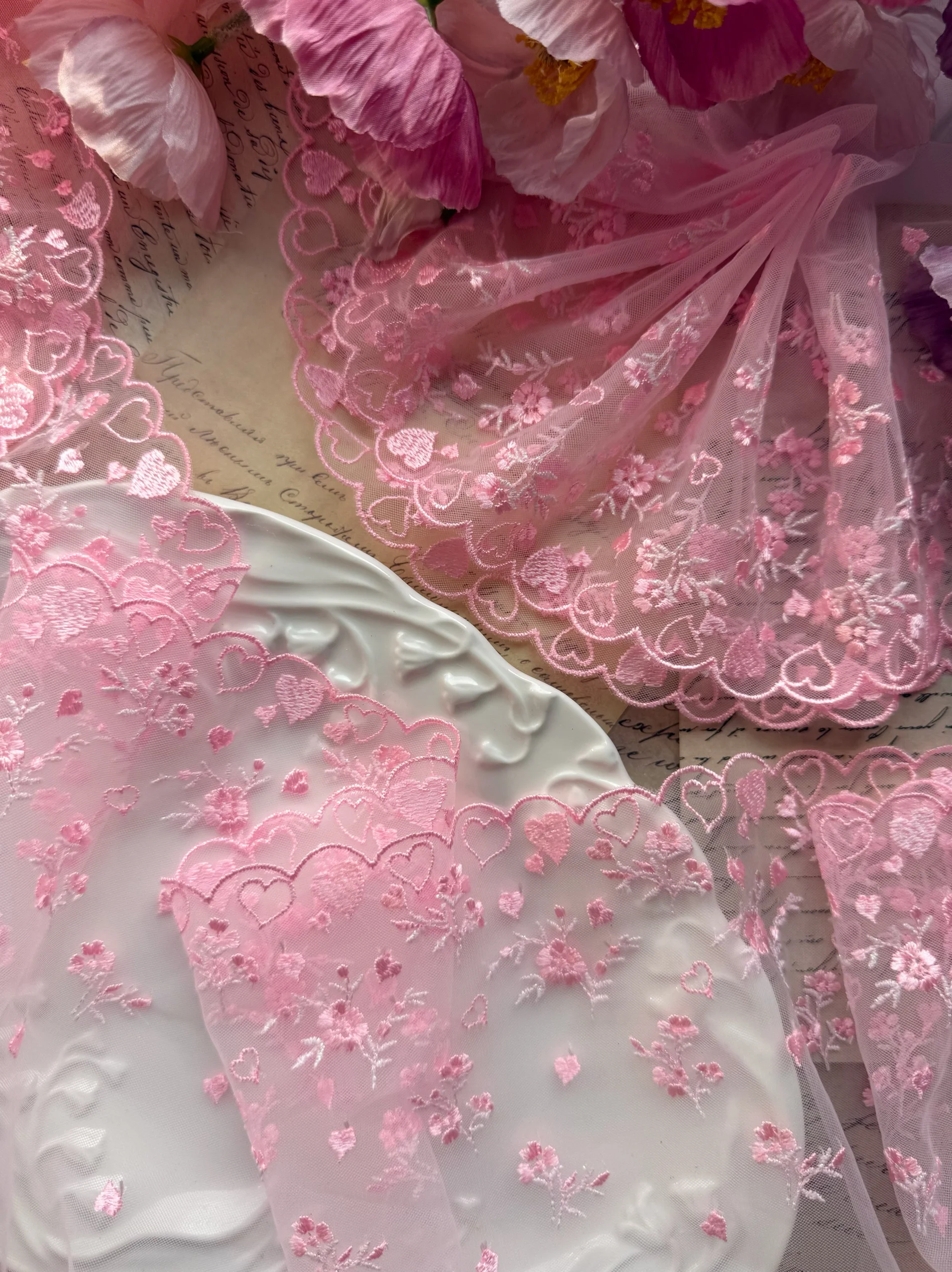 

Embroidered Fluorescent Poer Double-sided Net Lace Hair Accories High-end Underwear Doll Dr Fabric