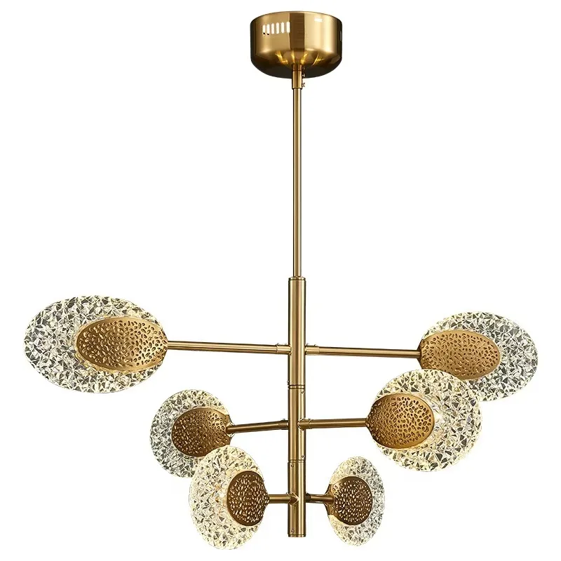 

Postmodern luxury glass chandelier acrylic gold chandelier villa decoration home corridor custom design project