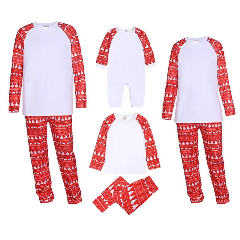 Sublimation Blank Long Sleeve T-shirt and Pants Christmas Clothes Family Home Wear Sleepwear Pajama Sets Adults Children