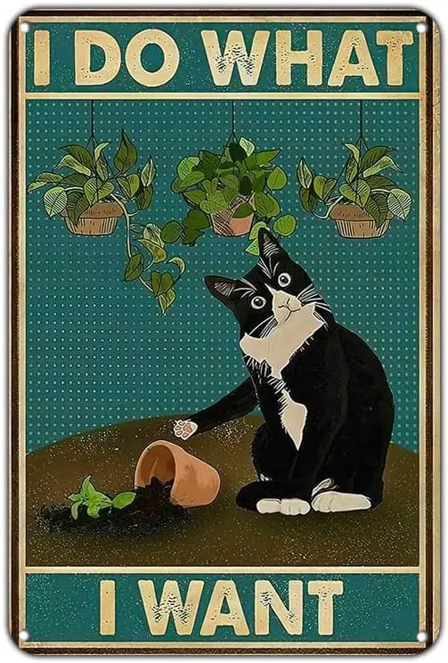 

Funny Black Cat Metal Sign - I Do What Want Vintage Tin Home Kitchen Living Room Decoration,