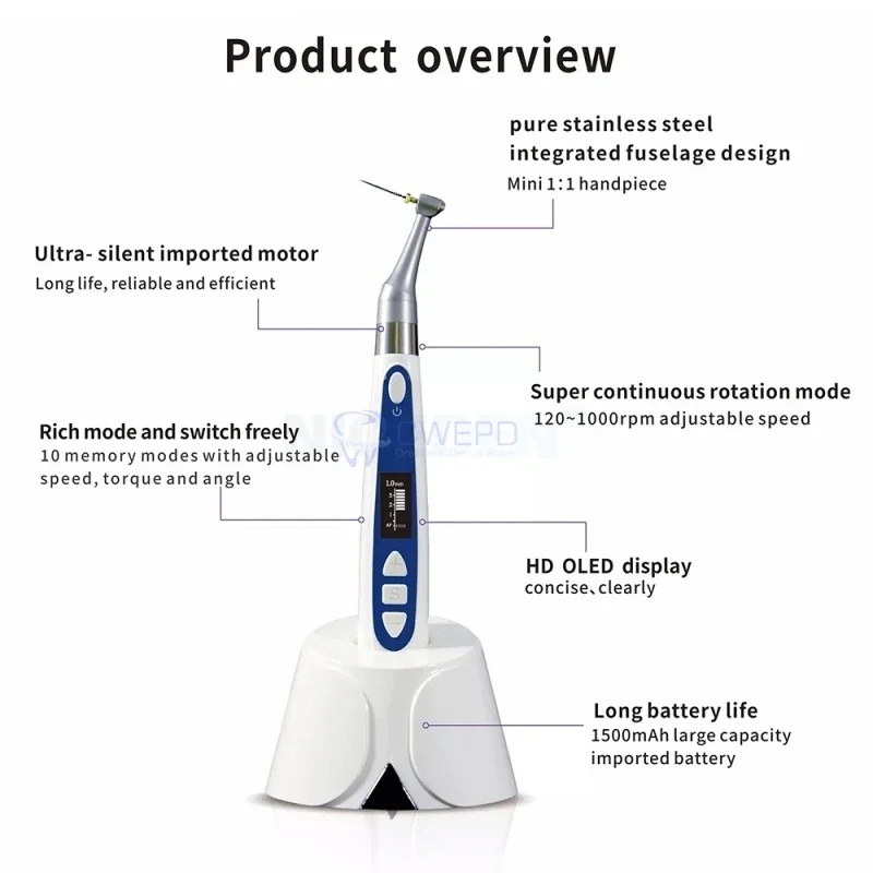 Dentals Wireless Endomotors With Built-in Apex Locators Cordless Endodontics Motors with 1:1 Contras Angle Dentistrys Equipment