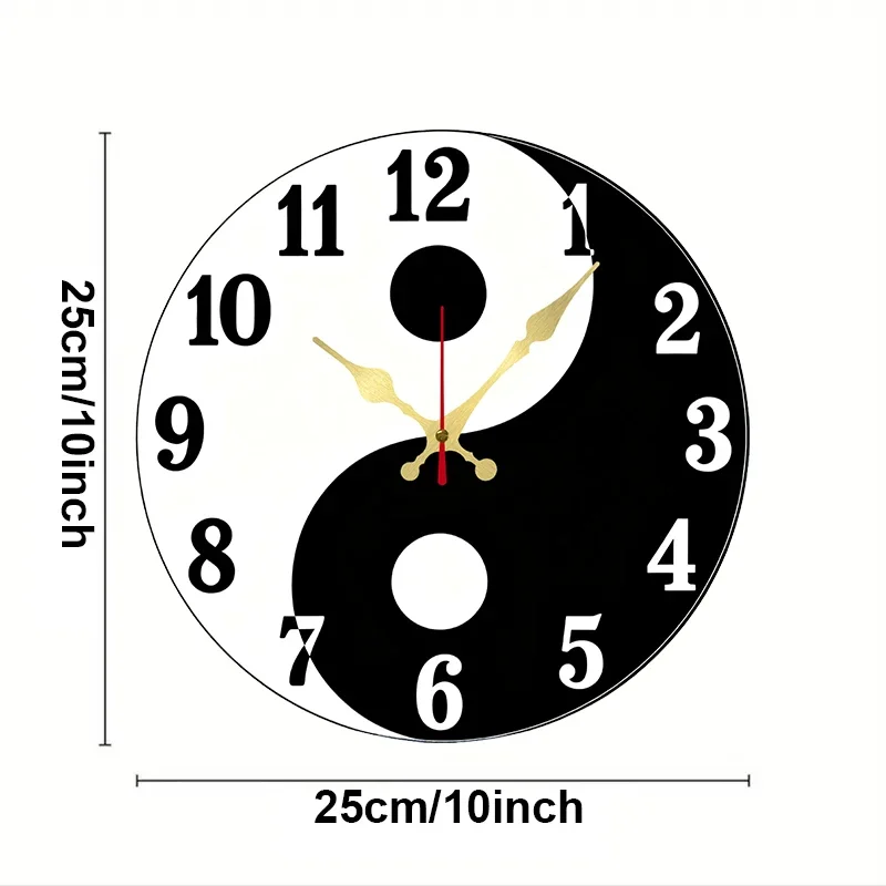 Tai Chi Bagua Wooden Round Silent Hanging Wall Clock, Suitable For Living Room, Office, Study Room, Bedroom, Home Decoration