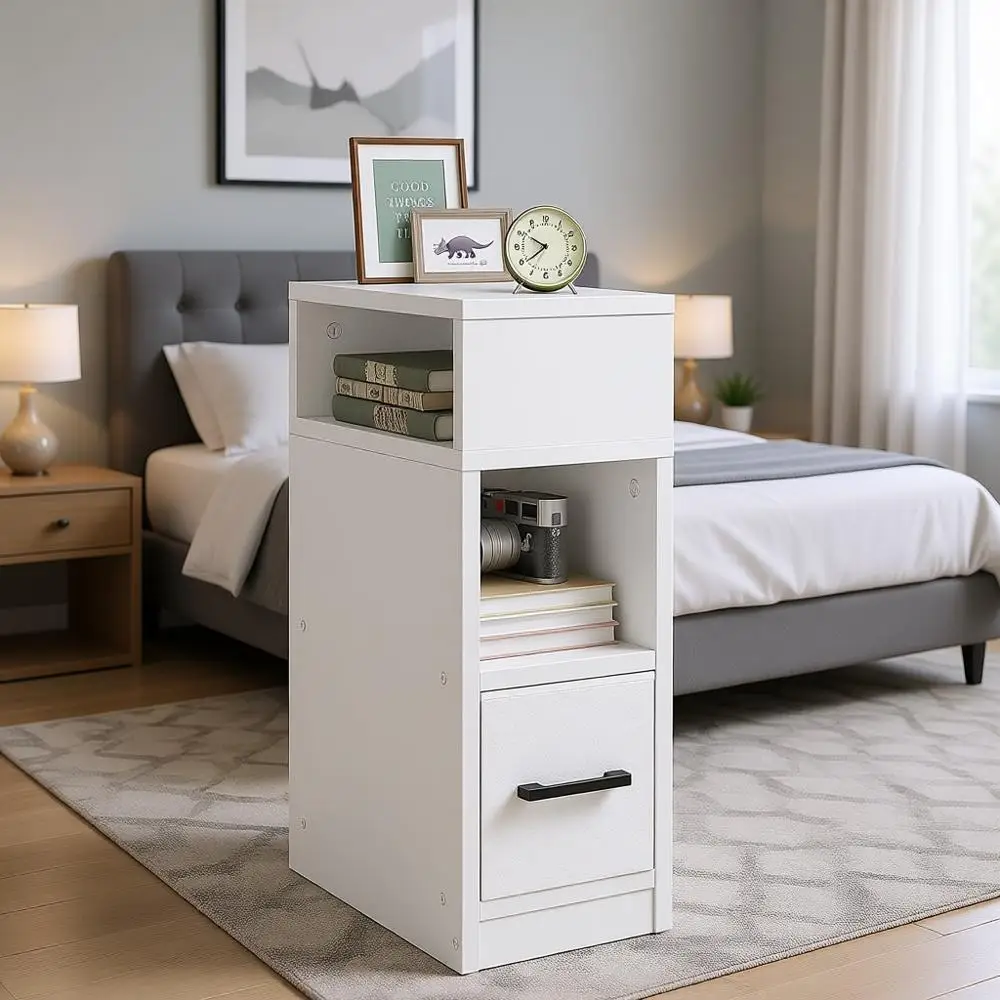 

Компактная прикроватная тумбочка белого цвета 7.9 для небольших помещений, гибкое хранение для спальни или гостиной