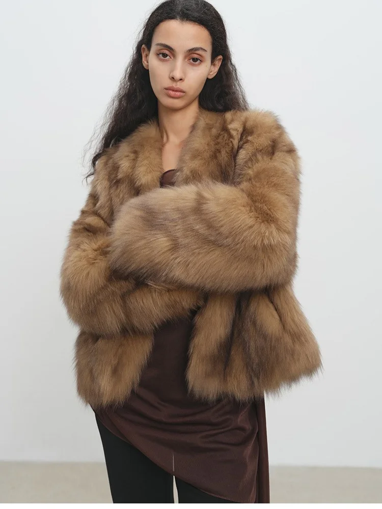 

Элегантная модная искусственная меховая великолепная благородная однотонная классическая гладкая элитная коричневая светская темпераментная мягкая верхняя одежда