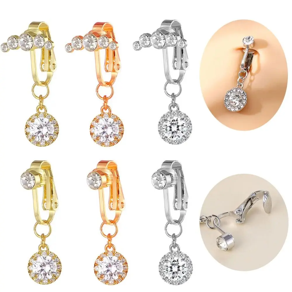 Lovely No Piercing Zircon Fake Belly Piercing Clip Rhinestone Copper Drilled Cartilage Clip On Earrings Female