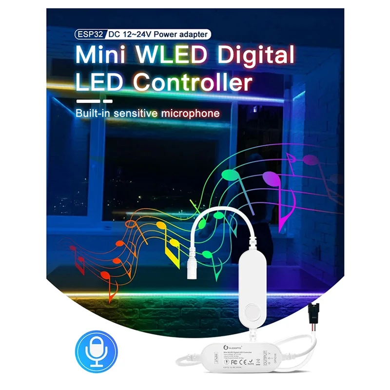 

Reliablegledopto WLED ESP32 Mini LED Controller LED Controller DC12-24V RGB IC Digital Withmic Sound Mode Dynamic ESP32 Withmic