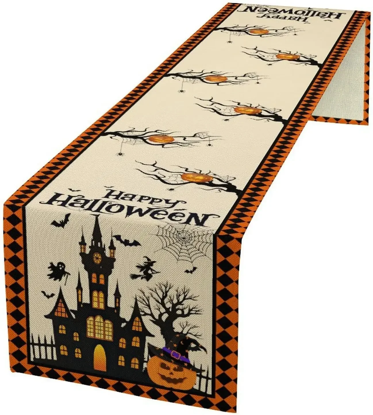 هالوين منزل مسكون الساحرة الخفافيش العنكبوت الكتان الجدول عداء الجدول الديكور قابلة لإعادة الاستخدام المطبخ طاولة طعام العلم الطرف الديكور #4