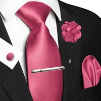 JEMYGINS Blue Solid Wedding Tie For Men Handky Cufflink Brooch Gift Mens Elegant Necktie Fashion Business Party Dropshiping 5